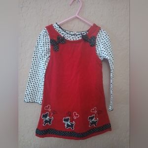Nanette Baby Red Corduroy dress size 4t with white long sleeve shirt with black